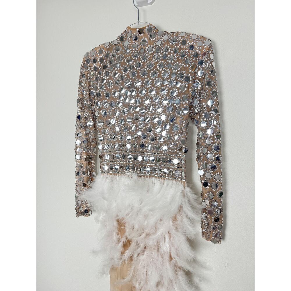 PURE X CHAOS Feather Dress Womens Large White Rhinestone Festival Party Show - Picture 15 of 15